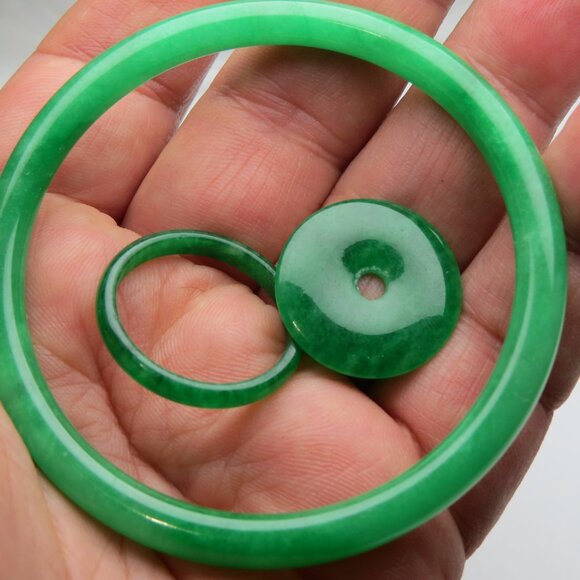 "Natural Jade bangle + REE Jade Ring & Jade Donut 58mm " - Picture 3 of 3